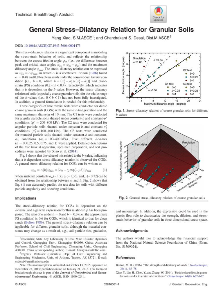 Desai Et Al 2016 General Stress Dilatancy Relation For Granular Soils ...