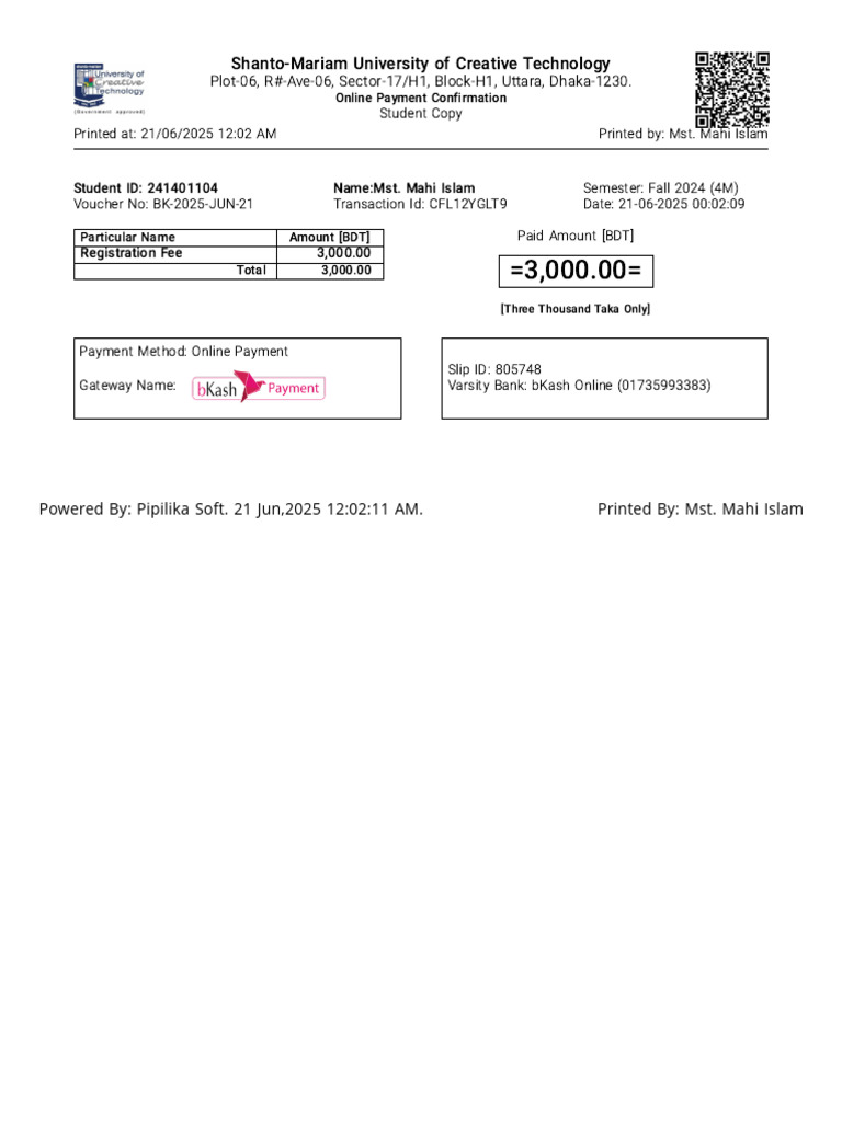 Online Payment Confirmation - I-EMS - SMUCT | PDF