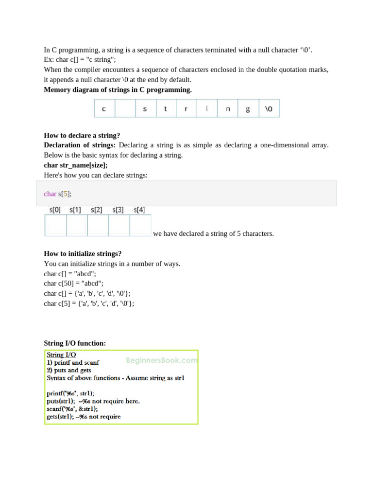C Programming Strings: Declaration & Functions | PDF | String (Computer ...