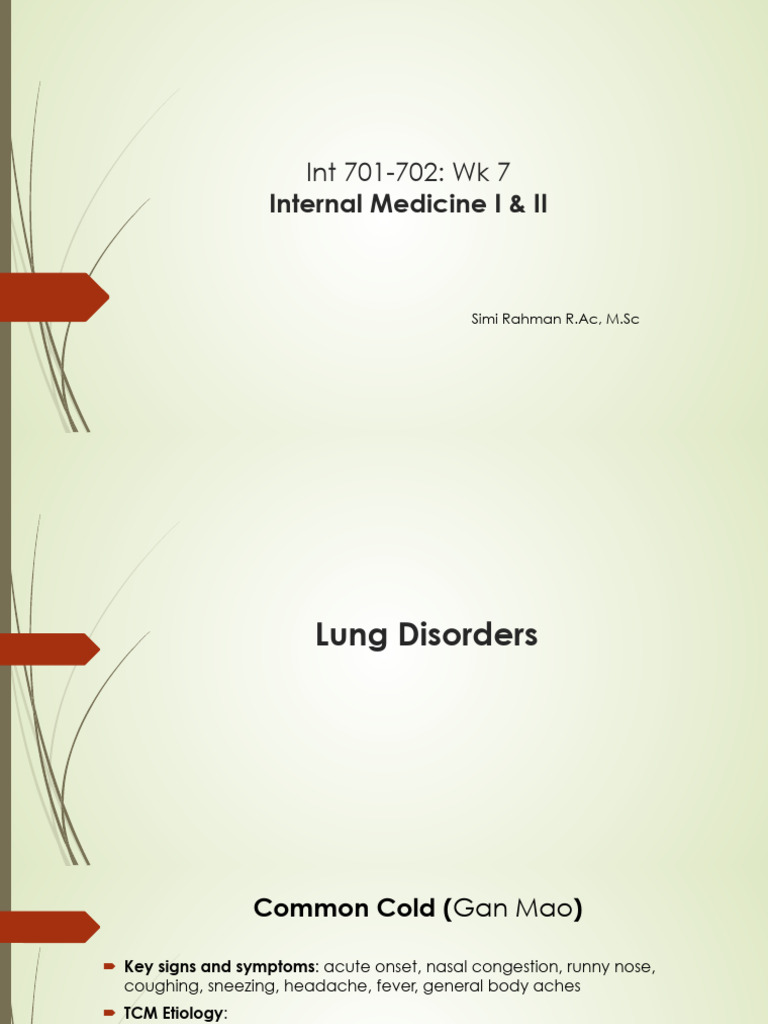 Lung Disorders: TCM Insights and Treatments | PDF | Common Cold | Cough