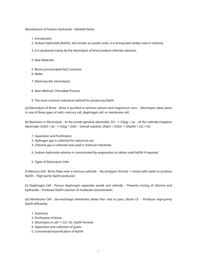 Sodium Hydroxide Manufacturing Process | PDF