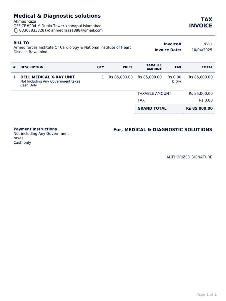 Medical & Diagnostic Solutions TAX Invoice: Bill To Invoice# Invoice ...