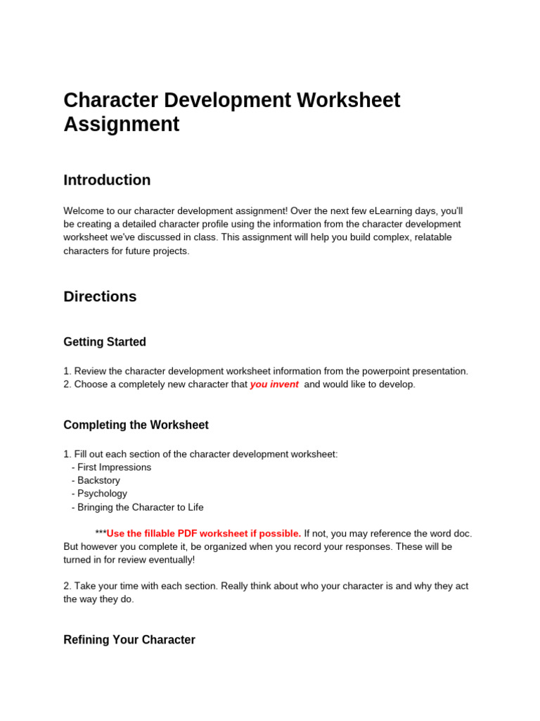 Character Development Assignment Guide | PDF