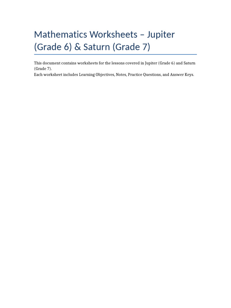 Grade 6 Math Worksheets: Jupiter | PDF | Multiplication | Odds