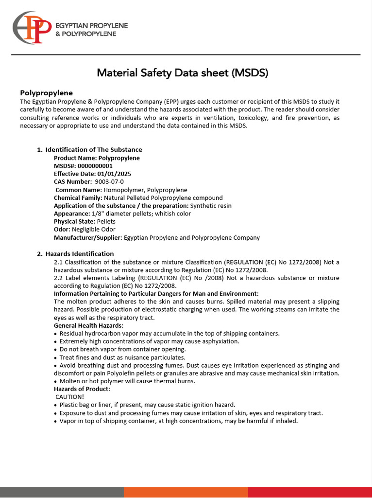 PP All Grades Egyptian - Msds | PDF | Combustion | Fires