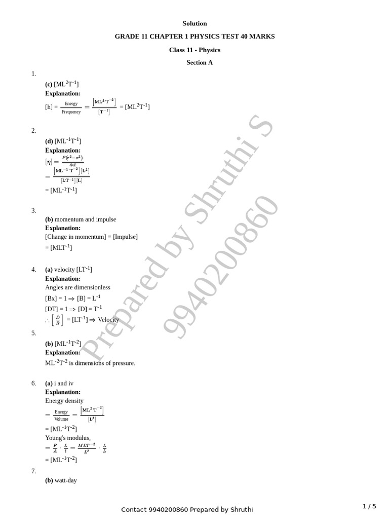 Grade 11 Physics Test Solutions | PDF | International System Of Units ...