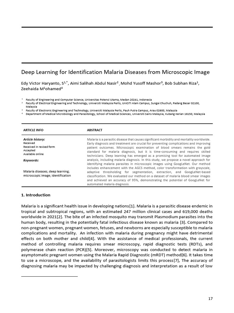 Deep Learning for Malaria Image Diagnosis | PDF | Image Segmentation ...
