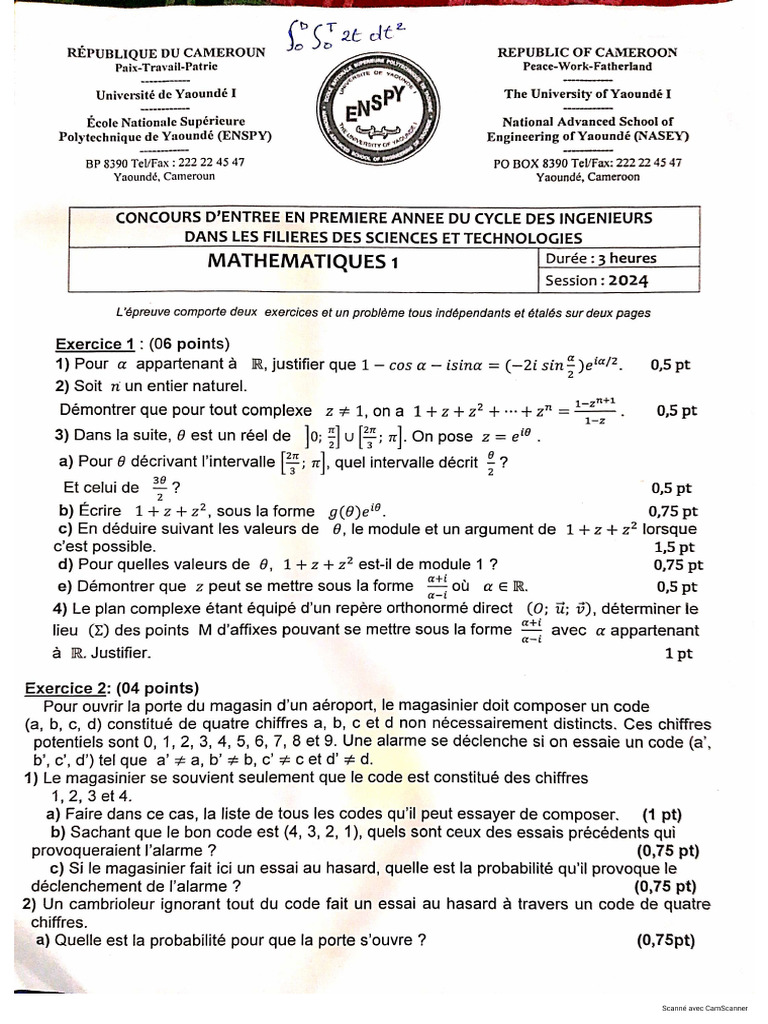 Concours Polytechnique Yaoundé Niveau1 2024 | PDF