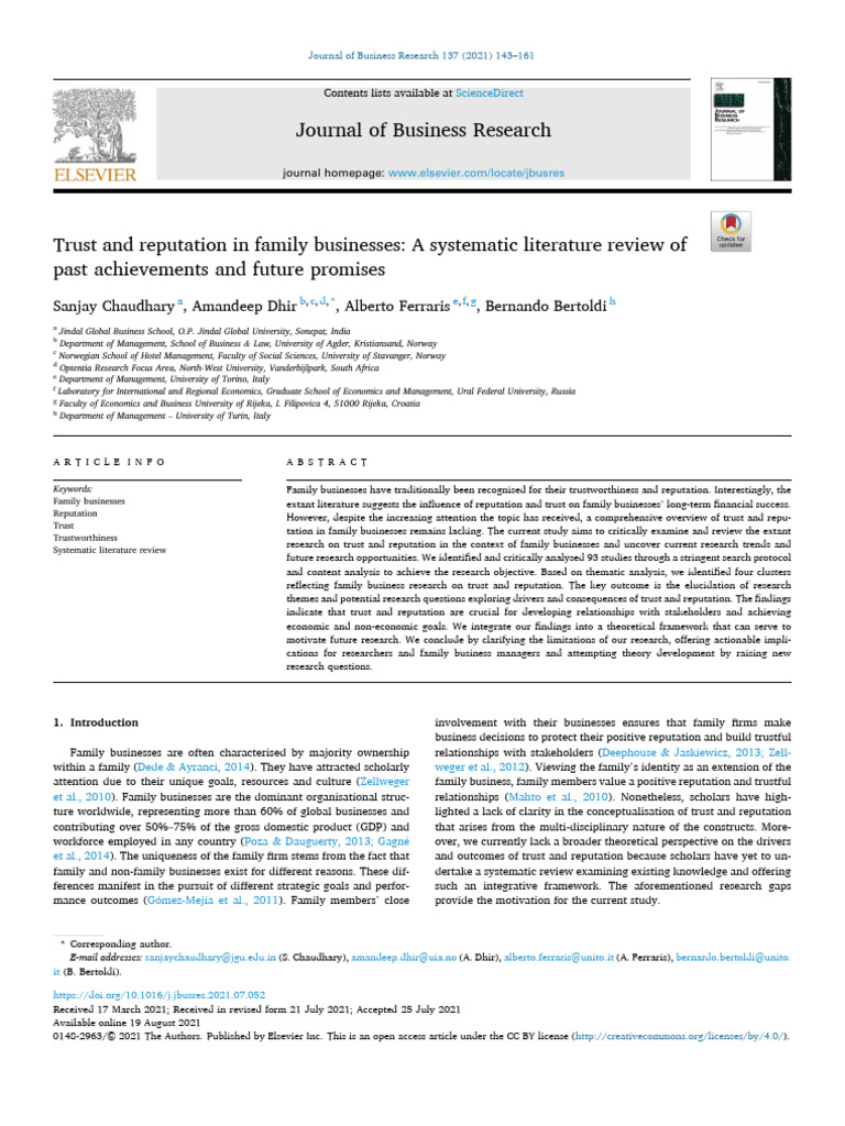 Trust and Reputation in Family Businesses | PDF | Reputation | Methodology