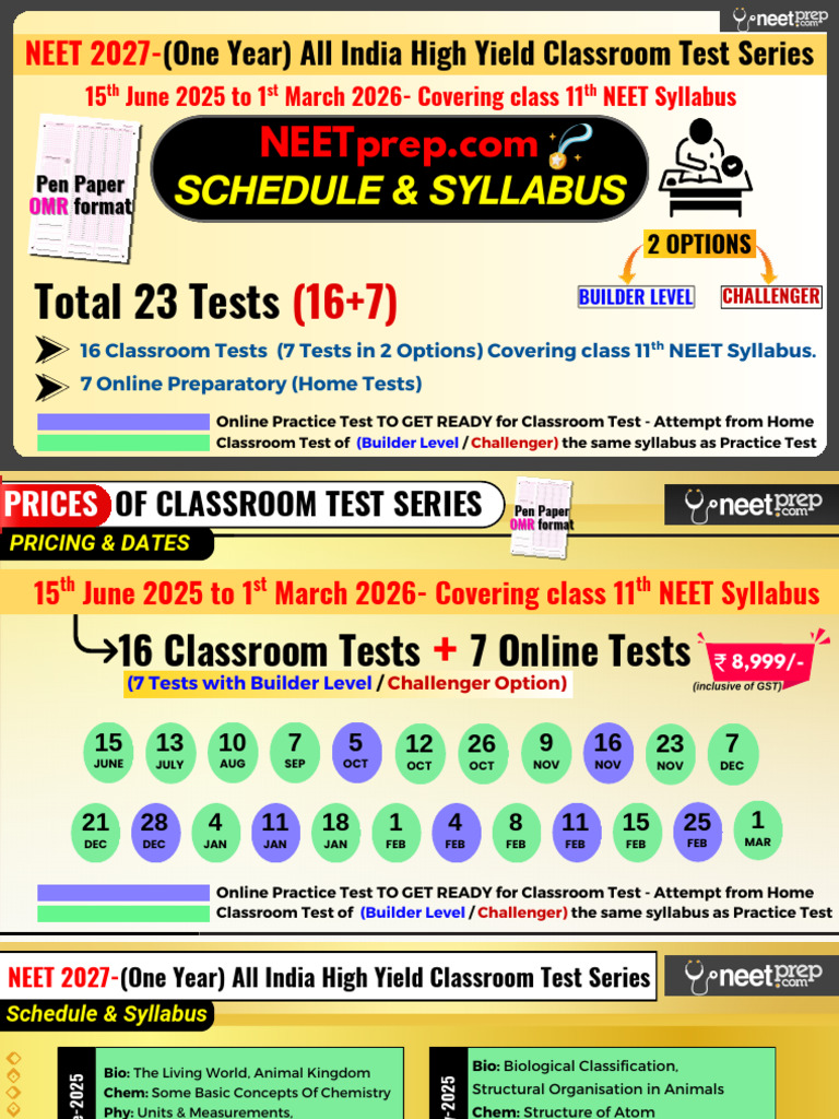 NEET 2027 Classroom Test Series Overview | PDF | Chemistry | Chemical ...