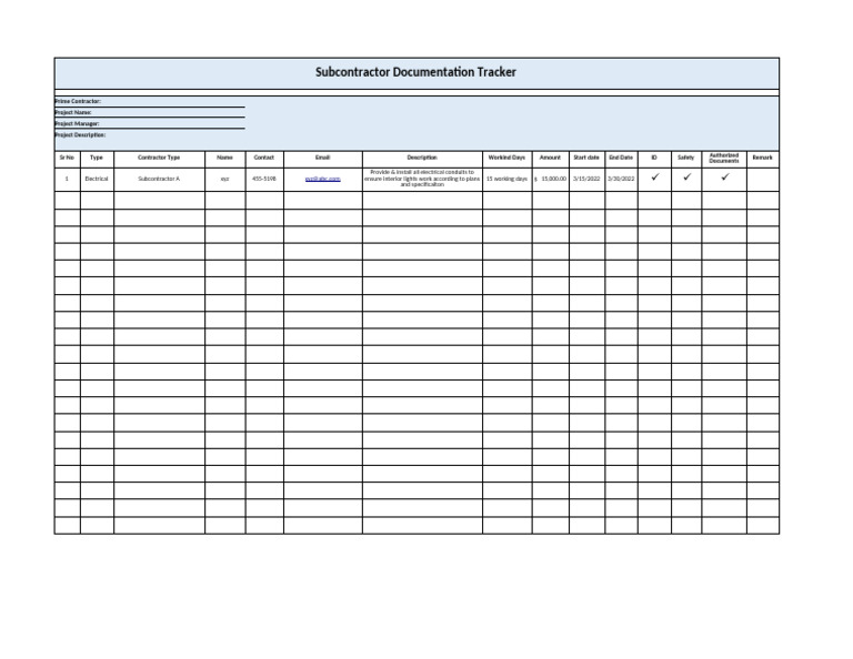Subcontractor Documentation Tracker | PDF