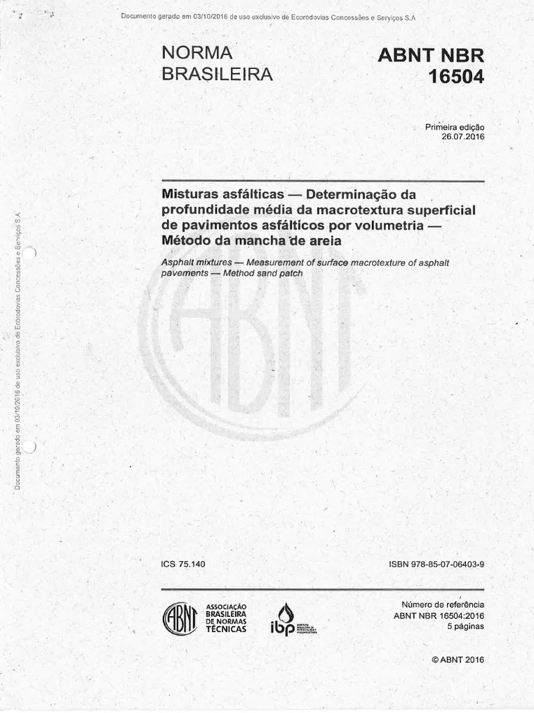 ABNT NBR 16504 - Mancha de Areia | PDF