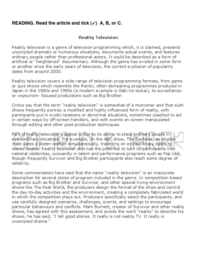 Understanding Reality Television Genre | PDF | Reality Television ...