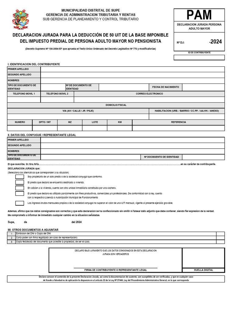 Declaración Jurada PAM 2024 | PDF