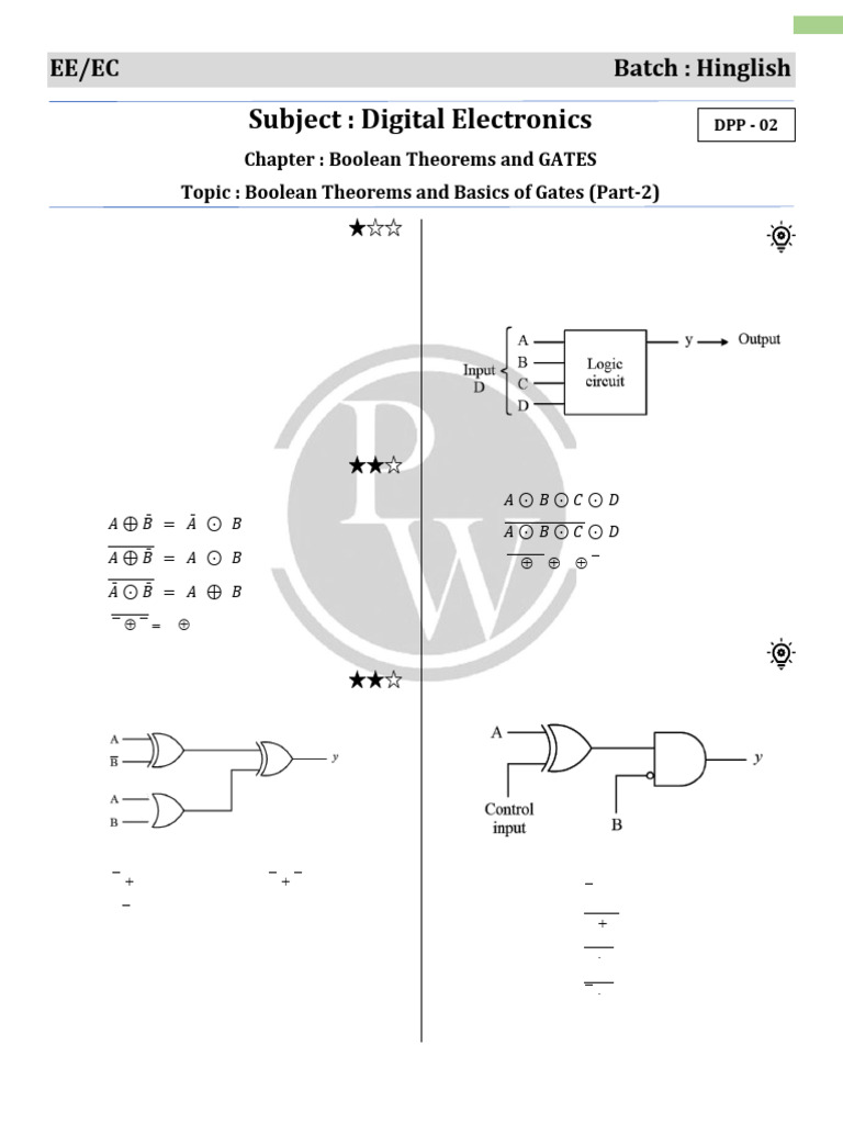 Boolean Theorems and GATES - DPP 02 | PDF | Logic Gate | Mathematical Logic