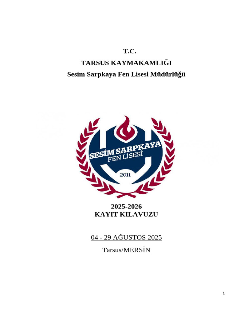T.C. Tarsus Kaymakamliği Sesim Sarpkaya Fen Lisesi Müdürlüğü | PDF