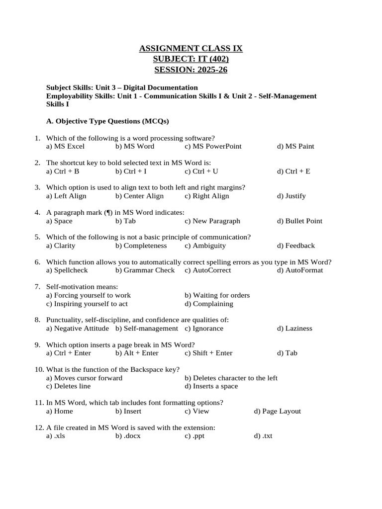 WordPad Assignment for Class IX IT | PDF | Microsoft Word | Software
