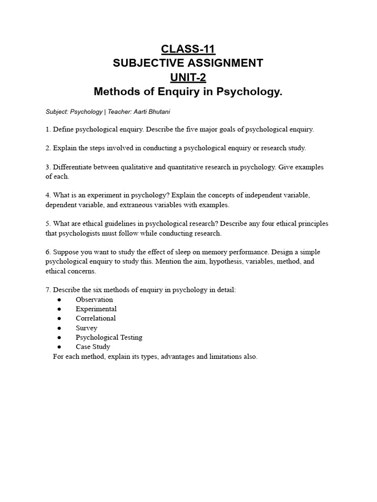 Methods of Enquiry in Psychology Guide | PDF