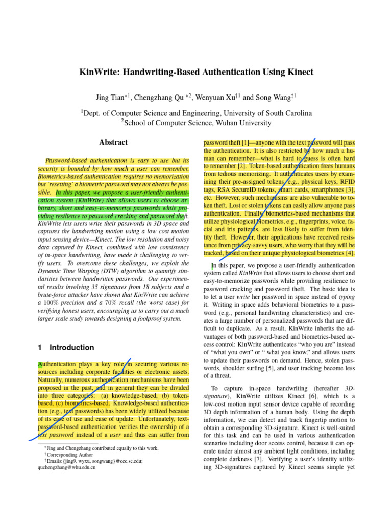 Kinwrite: Handwriting-Based Authentication Using Kinect | PDF ...