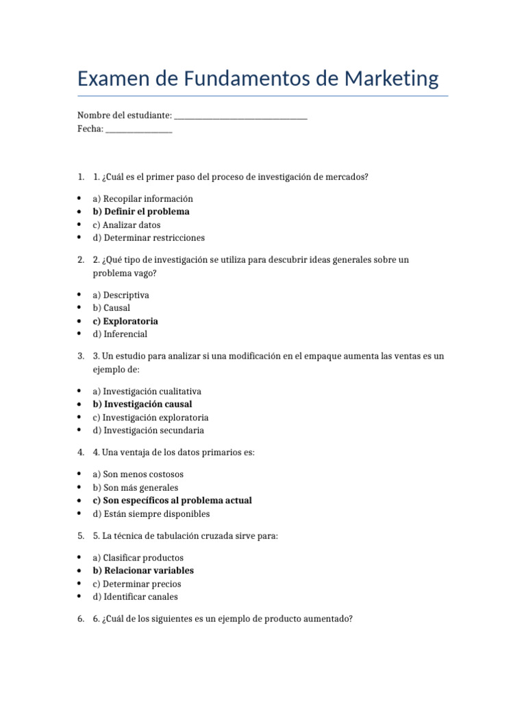 Examen de Fundamentos de Marketing | PDF | Publicidad | Producto (Negocio)