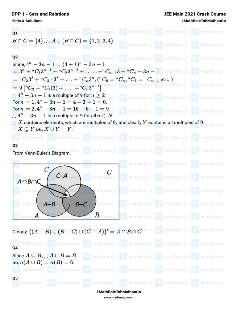 JEE Main 2021: Sets and Relations Solutions | PDF | Mathematics ...