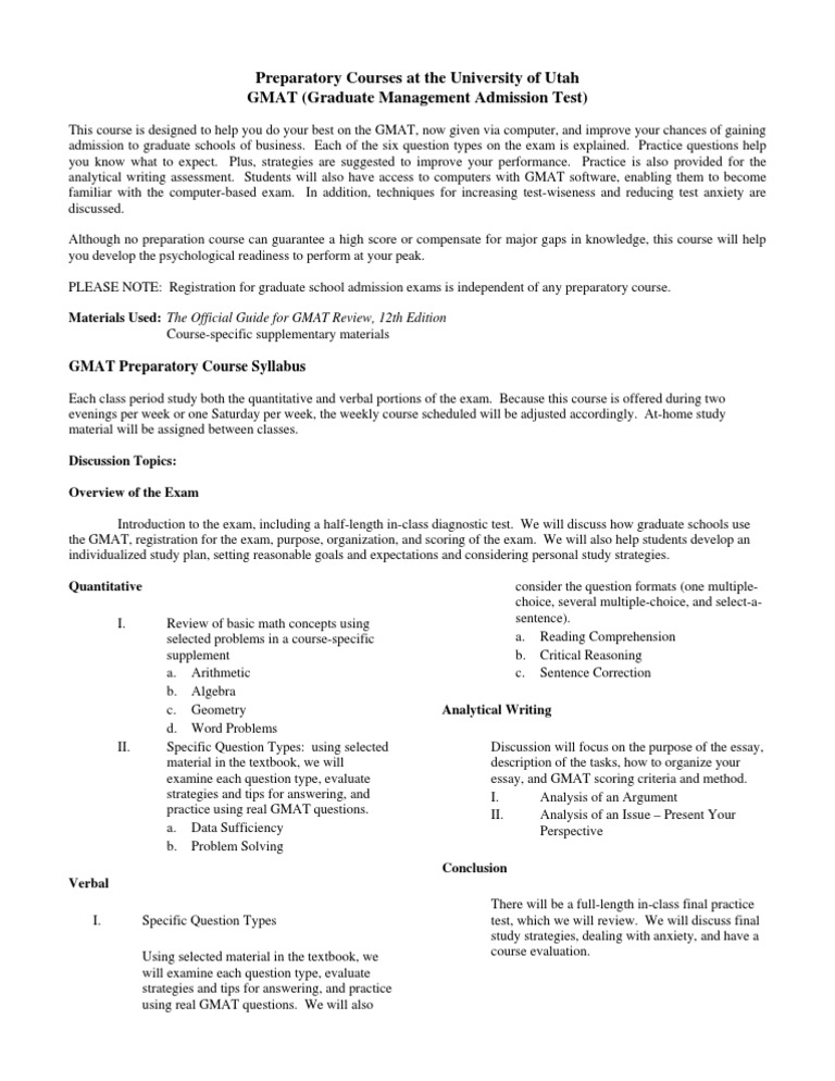 GMAT Prep Course for Aspiring MBAs | PDF