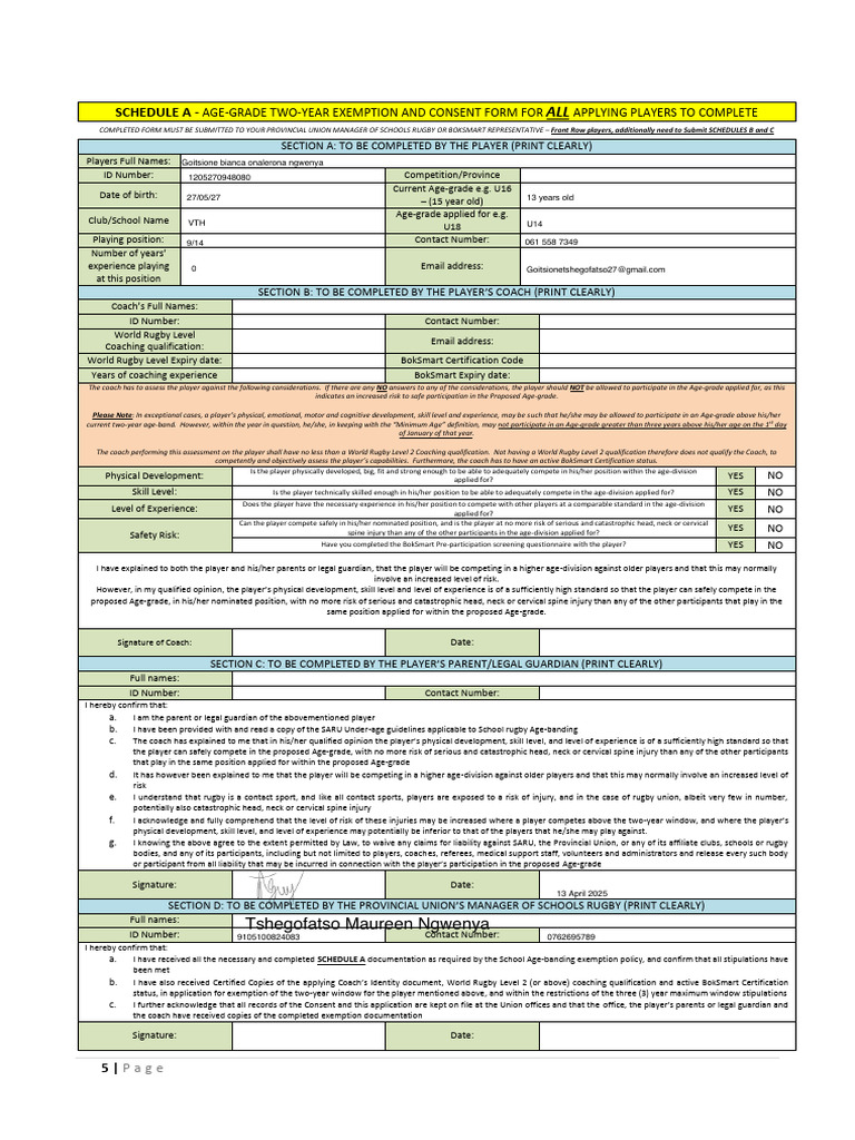 Age-Grade Exemption Consent Form | PDF | Risk | Identity Document