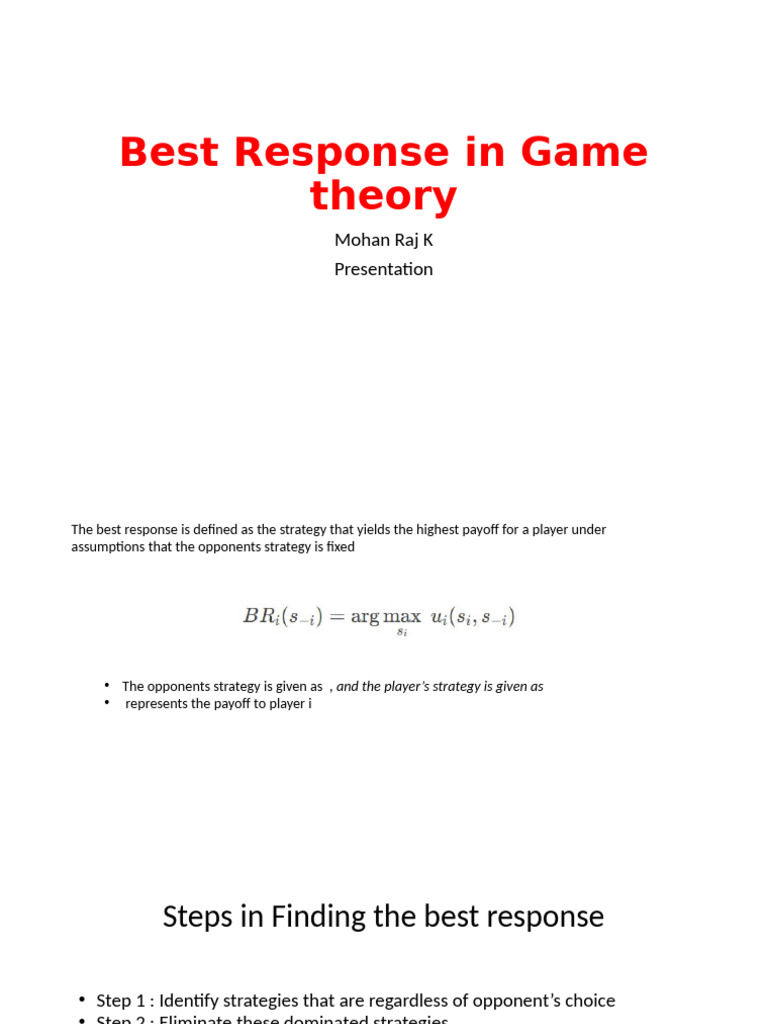 Best Response Strategies in Game Theory | PDF