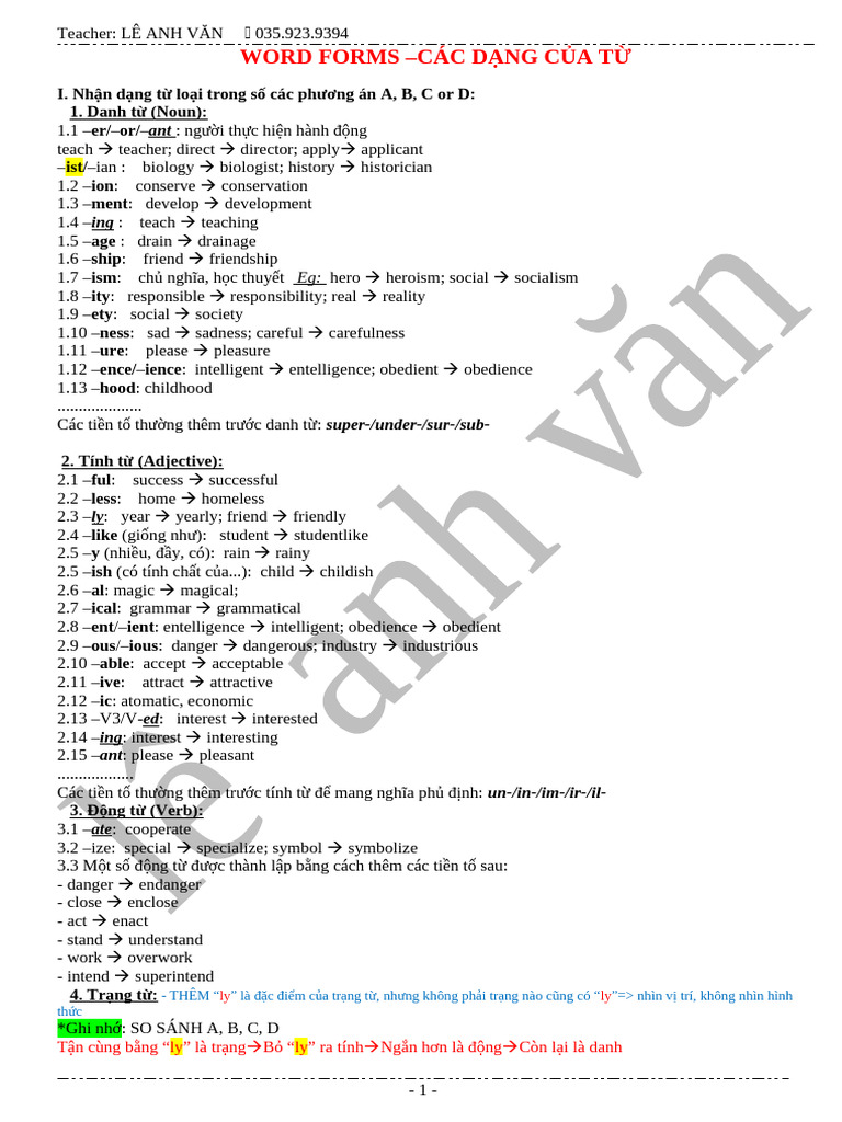 Word Forms (CC DNG Ca T) | PDF