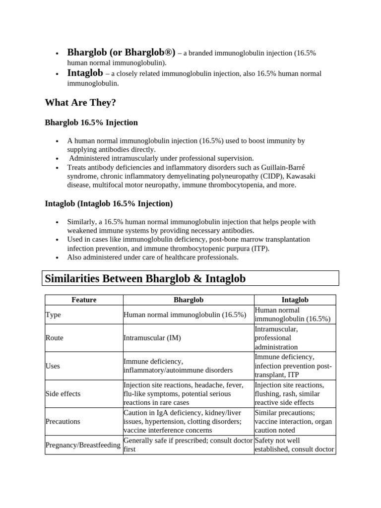 Bharglob vs. Intaglob: Immunoglobulin Use | PDF | Immunodeficiency ...