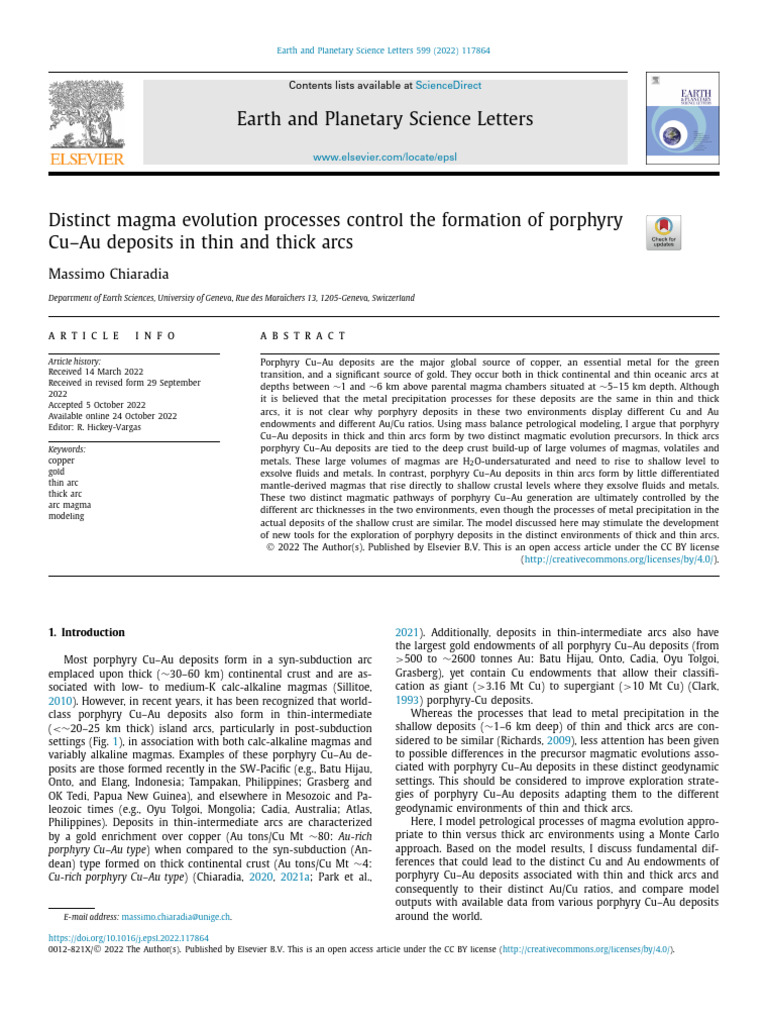 Chiaradia - 2022 - Distintic Magma Evolution Processes Control The ...