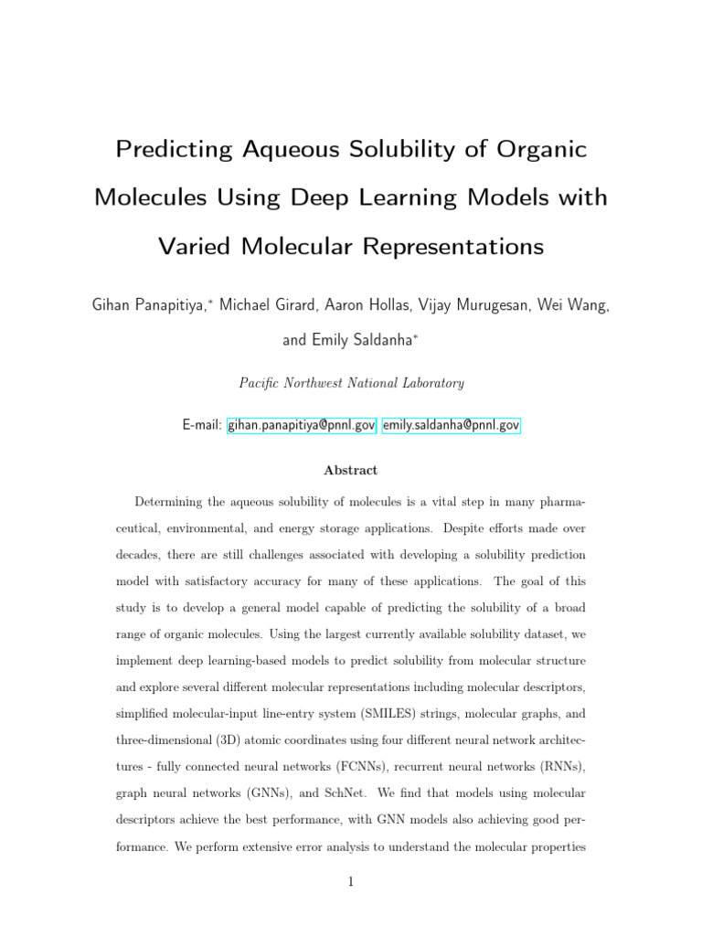 Deep Learning for Organic Solubility Prediction | PDF | Deep Learning ...