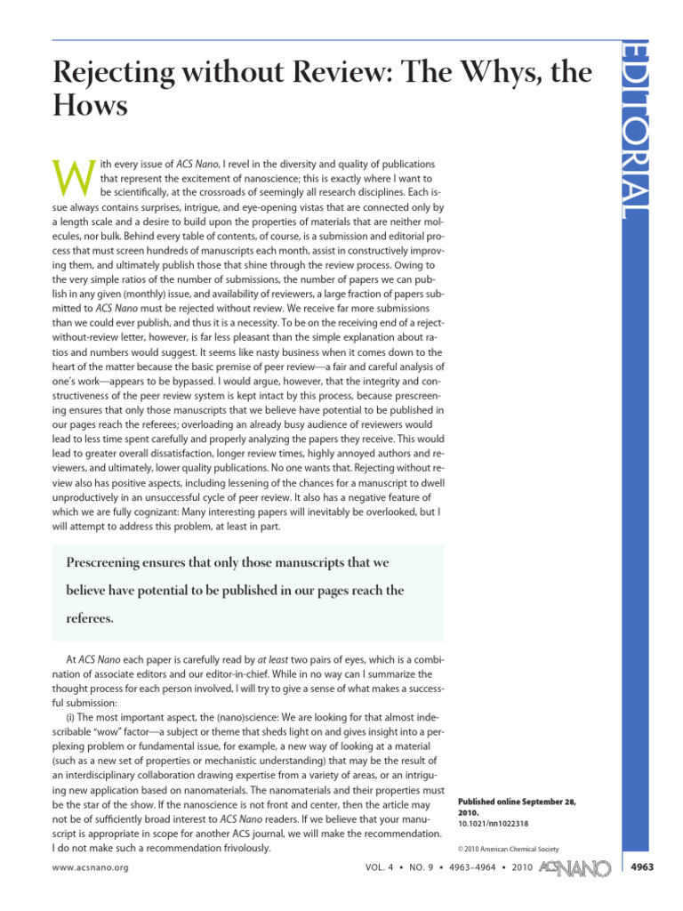 Understanding ACS Nano Rejections | PDF