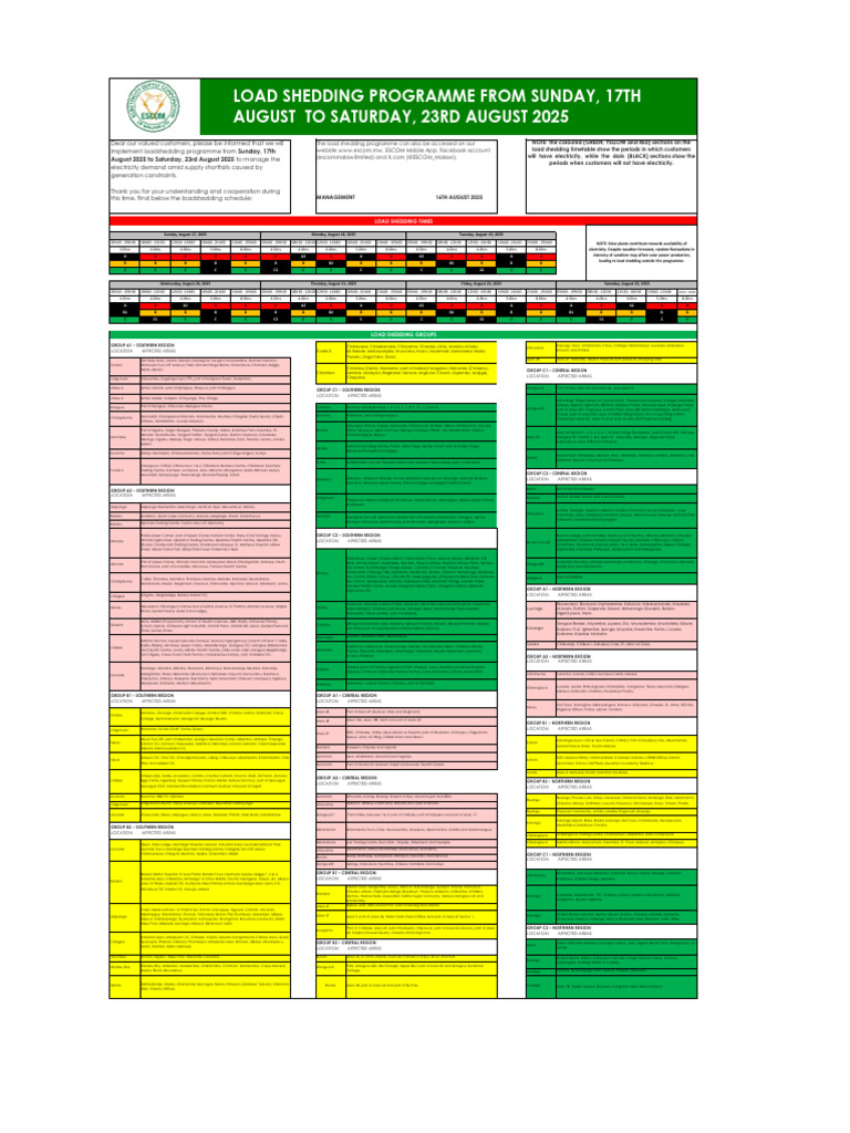 Load Shedding Schedule: Aug 17-23, 2025 | PDF | Electric Power ...