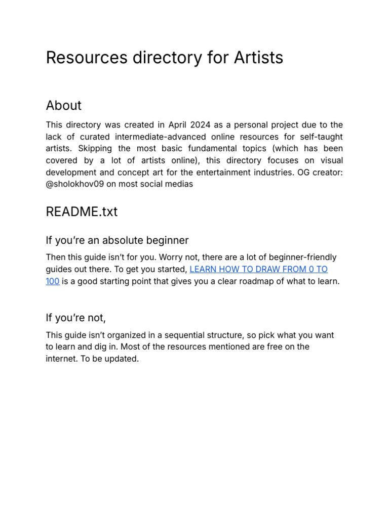 Resources Directory For Artists | PDF | The Arts