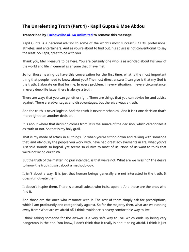 The Unrelenting Truth (Part 1) - Kapil Gupta & Moe Abdou | PDF | Truth