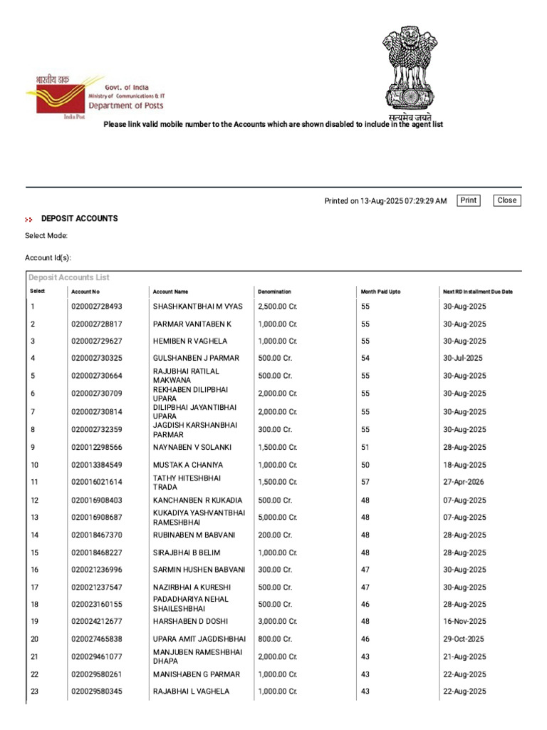 Department of Post Agent Login - Deposit Accounts | PDF