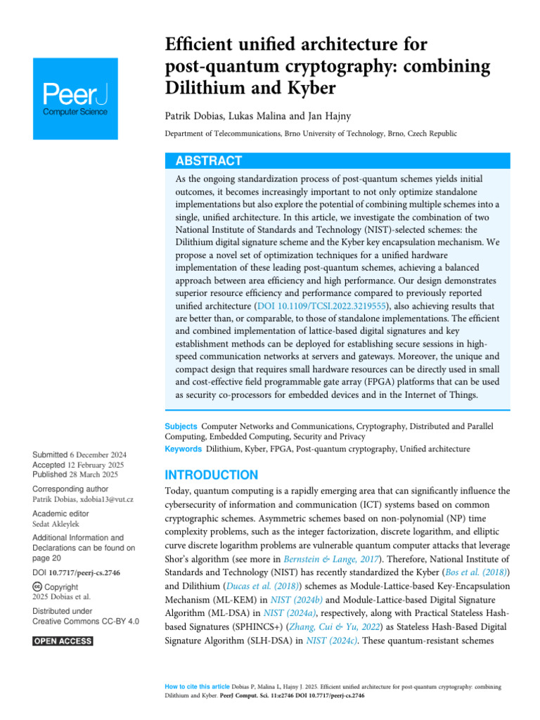 Unified Architecture for Dilithium and Kyber | PDF | Data Compression ...