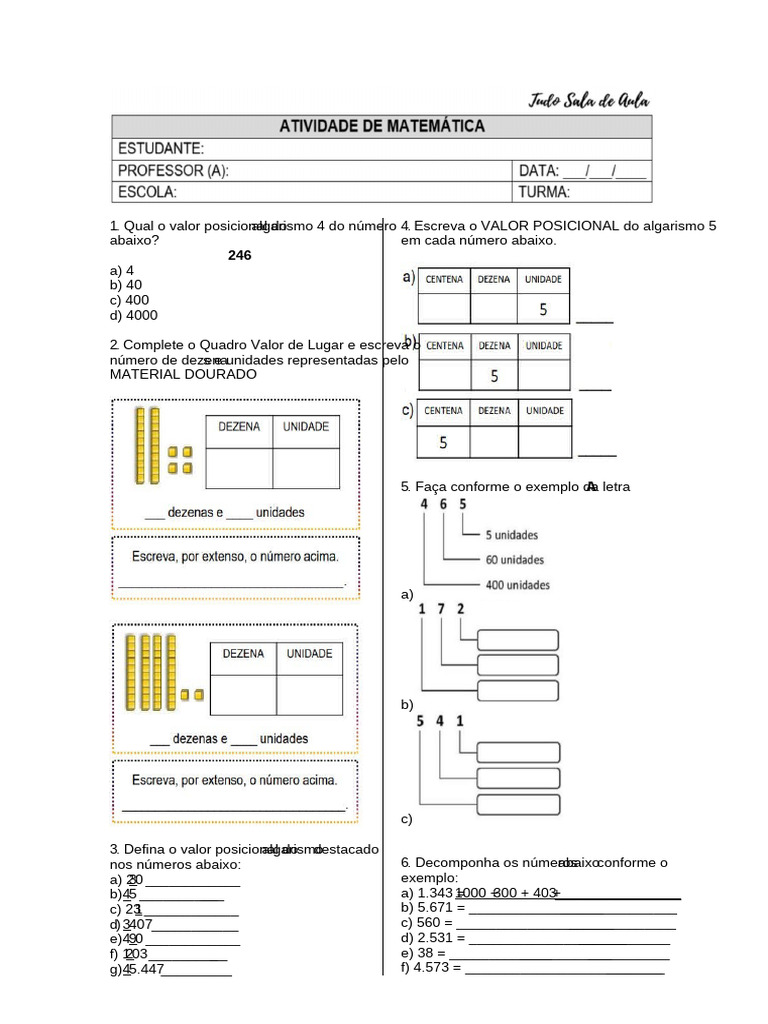 Valor Posicional do Algarismo 4 | PDF