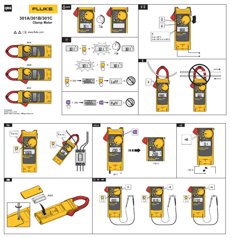 301A, 301B, 301C Fluke Clamp Meter Panduan Referensi Cepat | PDF