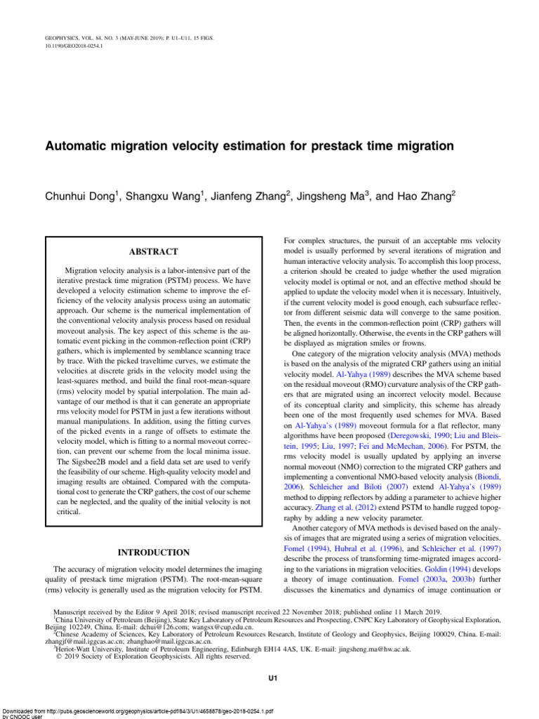 Automatic Velocity Estimation for PSTM | PDF | Least Squares ...