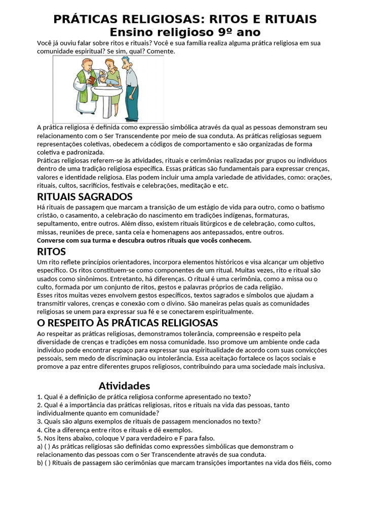 Práticas Religiosas 9º Ano Ensino Fundamental | PDF | Rituais ...