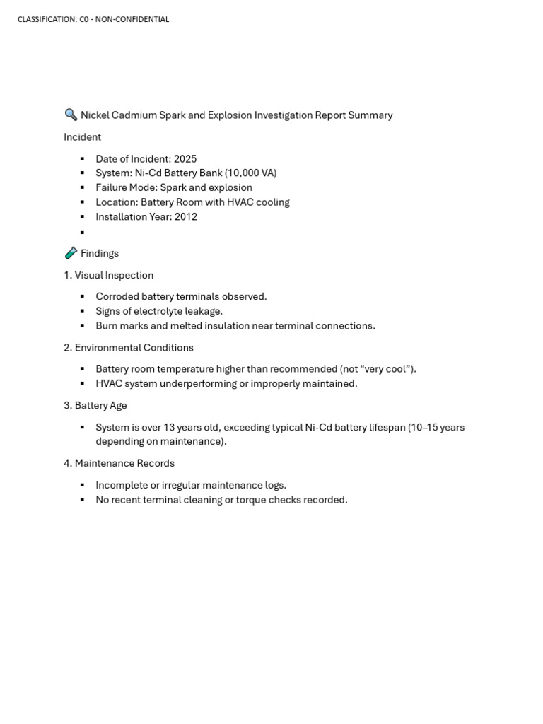 Ni Cad Spark and Explosion Investigation Report 1753076203 | PDF ...