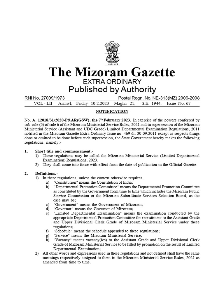 Mizoram UDC to Assistant Promotion Rules | PDF