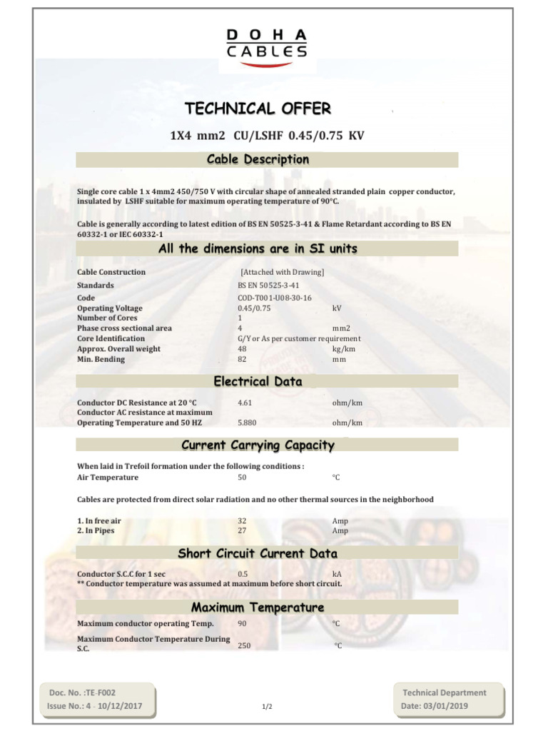 Doha Cables Technical Catalogue 450/750 V | PDF | Electrical Conductor ...