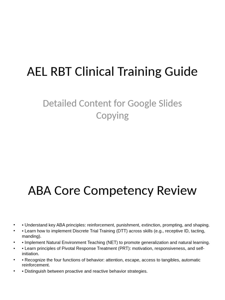 AEL RBT Clinical Training Overview | PDF | Reinforcement | Behavioural ...