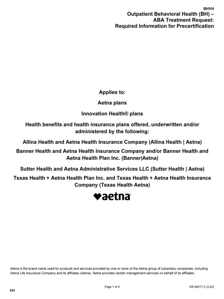 Aetna ABA Precertification Guidelines | PDF | Mental Disorder | Autism