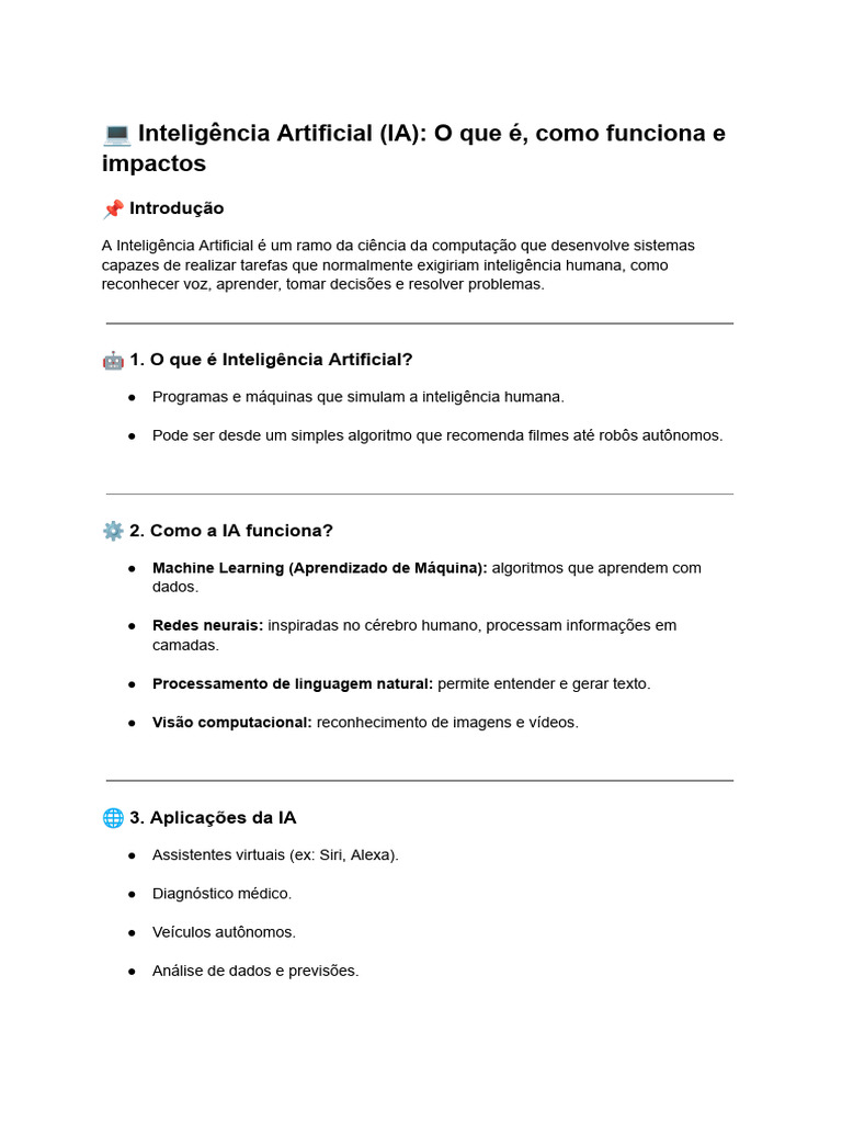 Entenda a Inteligência Artificial e Seus Impactos | PDF