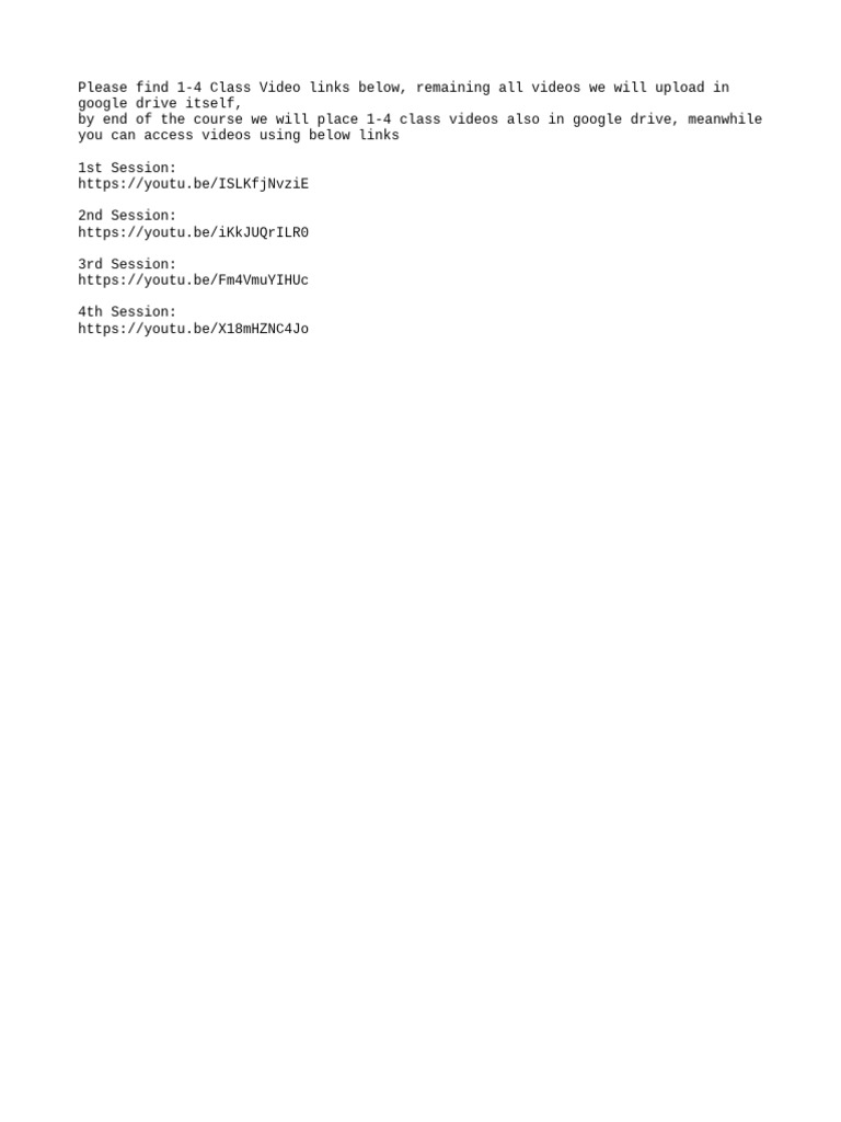 Class Video Links for Course Sessions | PDF