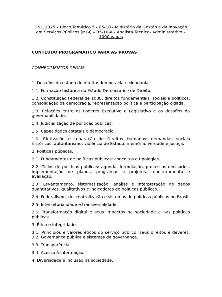Conteúdo Programático CNU 2025 - Bloco 5 | PDF | Gestão de recursos ...